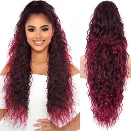 Miniatura 42 de KooKaStyle Extensión de cola de caballo con cordón de 26 pulgadas (66 cm) para mujeres, extensiones de cabello sintético rizado largo para uso