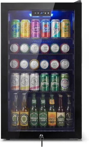 Miniatura 27 de Refrigerador de bebidas para 128 latas, 3.2 pies cúbicos con puerta de vidrio para bebidas, cerveza, soda, vino, pequeño refrigerador de cerveza