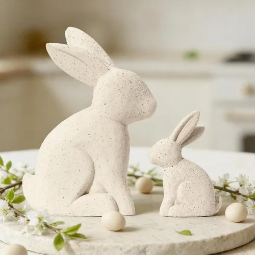 DN DECONATION Decoraciones de Pascua, figuras de conejo blanco, estatuas de conejo de Pascua Wabi Sabi, juego de 2 para mesa de primavera,