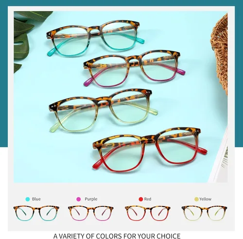 Miniatura 7 de Paquete de 4 gafas de lectura para mujeres y hombres, montura cuadrada con bloqueo de luz azul para computadora con bisagra de resorte, anti fatiga