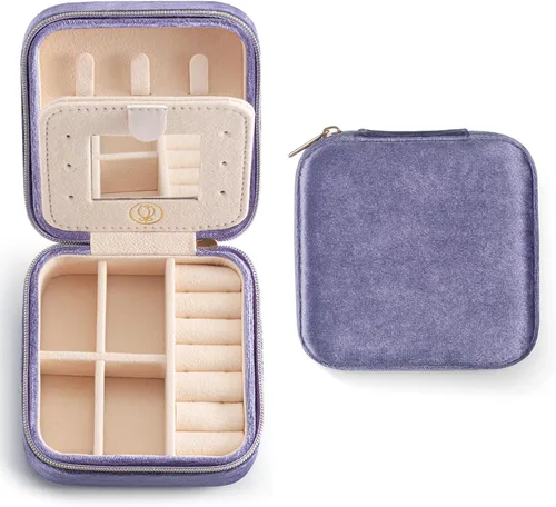 Joyero de viaje de terciopelo de felpa, organizador de joyas de viaje, estuche de viaje para joyas, joyero de viaje, pequeño joyero para mujeres,