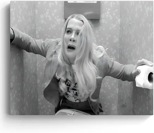 Vintage Framed Canvas Wall Art Bathroom Decor White Chicks Black and White Toilet Panic Poster Print Comedy Painting Humor Artwork for Living Room
