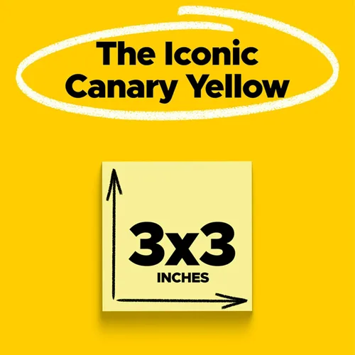 Post-it Notas, 3 x 3 pulgadas, 100 hojas por bloc | Amarillo canario | 24 blocs, paquete de 8
