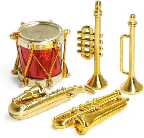 Miniatura 2 de Odoria Instrumentos musicales en miniatura 1/12, 5 piezas, mini instrumento de latón de plástico, saxofón, trompeta, trombón, miniaturas, accesorios