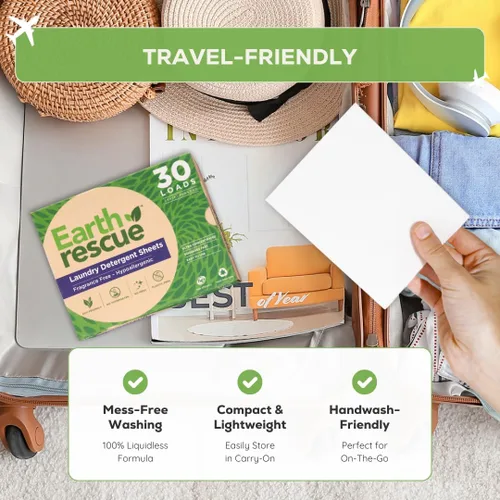 Miniatura 6 de Earth Rescue Hojas de detergente para ropa – Hasta 60 cargas (30 hojas) – Sin perfume, hipoalergénico, concentrado sin líquido, detergente seco