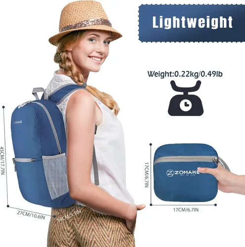 Miniatura 2 de ZOMAKE Mochila ultra ligera y compactable Mochila de senderismo resistente al agua, Mochila pequeña Mochila de camping al aire libre plegable y Azul