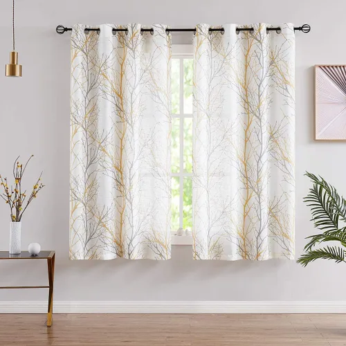 Miniatura 18 de FMFUNCTEX Cortinas de Lino Semitransparentes para Dormitorio, Cortinas Azules y Blancas de 63 Pulgadas de Largo para Sala de Estar, Cortinas de Rama
