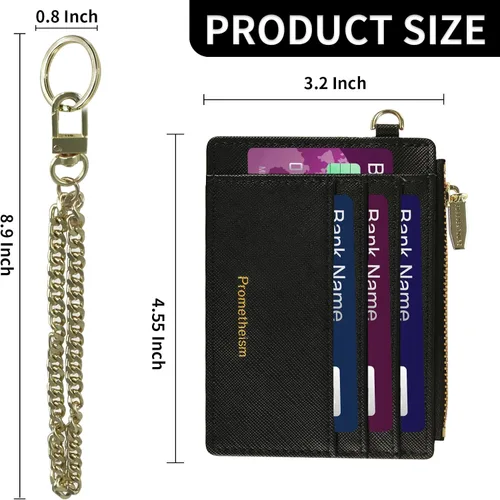 Miniatura 4 de Small Wallet for Women RFID Card Holder ID Case Wallet with key chain Wristlet Keychain with Coin Purse (B-Black)
