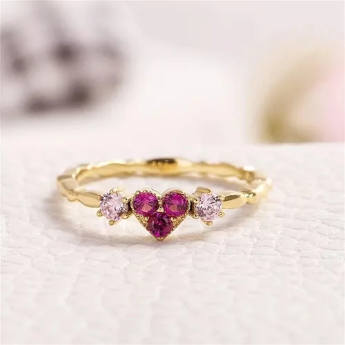 Miniatura 4 de Anillo de plata de ley 925 con diamantes brillantes, anillo de cóctel de rubí de oro de 18 quilates, con circonita cúbica en forma de corazón