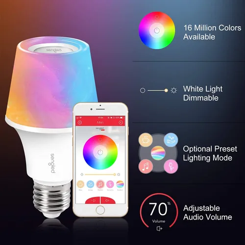 Miniatura 2 de Sengled Solo RGBW Bluetooth Bombilla Altavoz Multi Color Cambio Bombilla LED 60W Equivalente Regulable App Controlada E26 Bombilla de Música