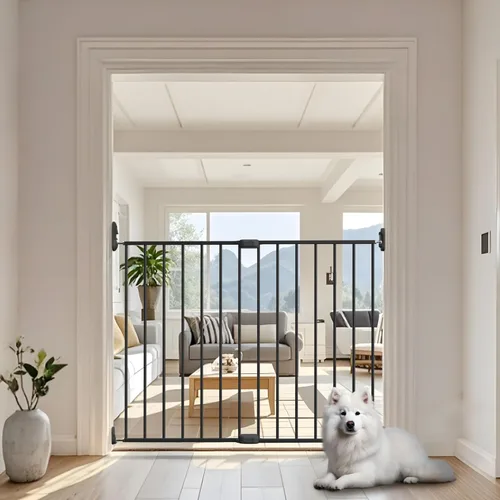 Miniatura 4 de Puerta abatible ajustable de seguridad para bebés, puerta de metal montada en hardware para escaleras y puertas, pestillo seguro para niños y Negro