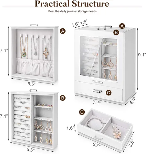Miniatura 4 de Homde - Organizador de joyas para niñas y mujeres joyero para collares anillos aretes regalo de joyería caja de almacenamiento de joyas serie