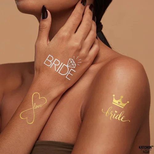 Miniatura 3 de KatchOn Tatuajes metálicos de la tribu de la novia, 34 piezas, tatuajes de novia dorados para despedidas de soltera y decoraciones de despedida