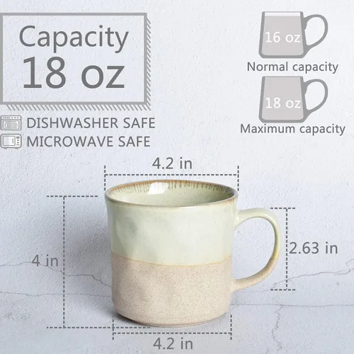 Miniatura 2 de Bosmarlin Taza de café grande de cerámica, taza de té grande para oficina y hogar, 18 onzas, apta para lavavajillas y microondas, 1 unidad (verde, 1)
