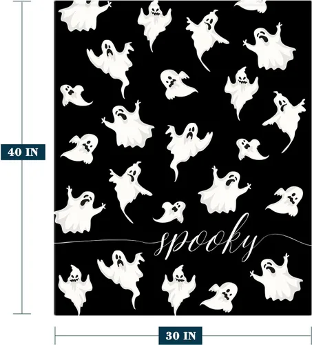 Miniatura 2 de YeeJu Manta de Halloween pequeña de fantasma espeluznante negro, manta de Halloween para bebé, manta acogedora suave y ligera de felpa de forro