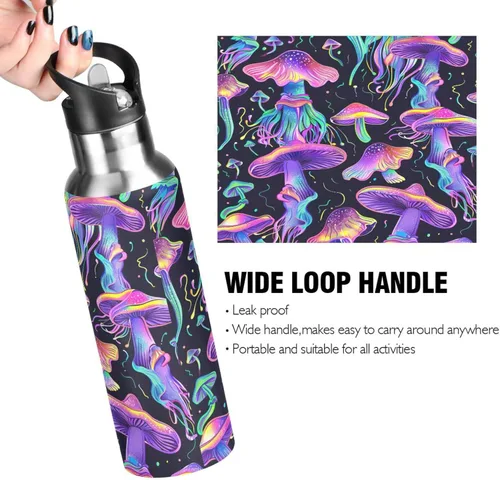 Miniatura 4 de Insulated Stainless Steel Water Bottle with Straw 32 Oz, Leakproof Water Bottles for Gym Outdoor Travel School, Psychedelic Mushrooms Purple