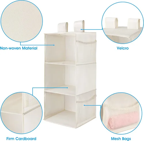 Miniatura 4 de MAX Houser Organizador colgante de armario de 3 estantes, organizador de suéter colgante, estantes colgantes plegables para armario con 2 velcros