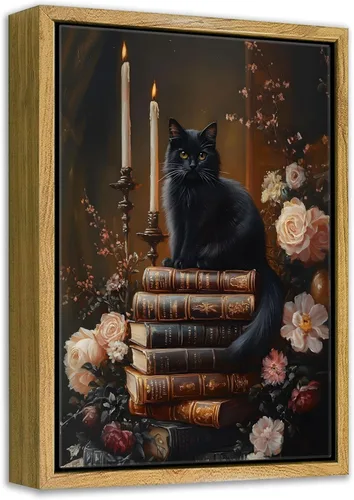 Arte de Pared Enmarcado Academia Oscura Melancólica Gato Negro Victoriano Flores Silvestres Libro Decoración de Pared Floral Cuadro Póster Gótico