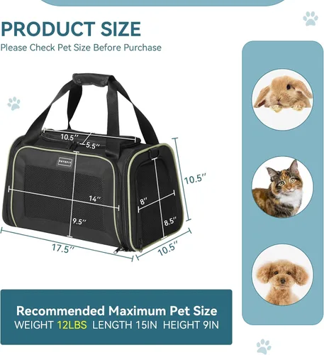 Miniatura 4 de PETSFIT Transportador de mascotas aprobado por aerolíneas con alfombrilla extensible, transportador de perros para perros pequeños, aprobado por