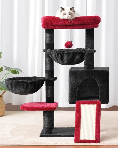 Miniatura 2 de Hey-brother - Árbol gótico para gatos, torre para gatos de interior, casa para gatos con cama acolchada grande, acogedor condominio, hamacas, postes