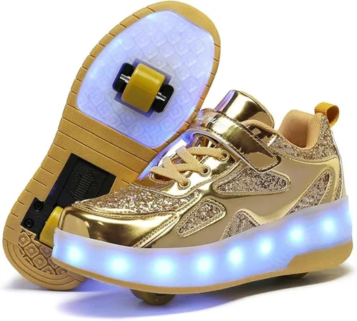 Miniatura 17 de Wooowyet - Tenis con ruedas y luces LED para niños y niñas, con ruedas, USB recargable, cierre de gancho y bucle