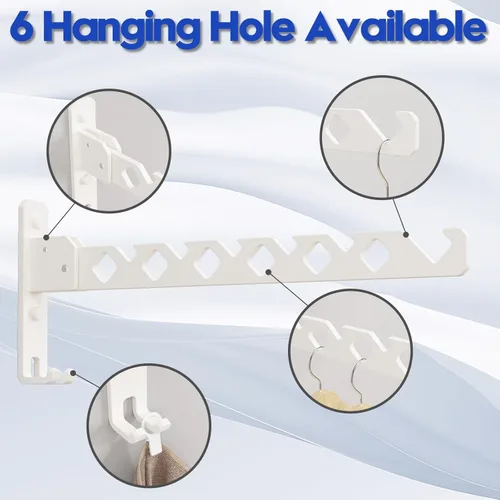 Miniatura 7 de Estante de secado de ropa para montaje en la pared, gancho de pared para lavandería, colgador de ropa plegable, estante de pared para interiores