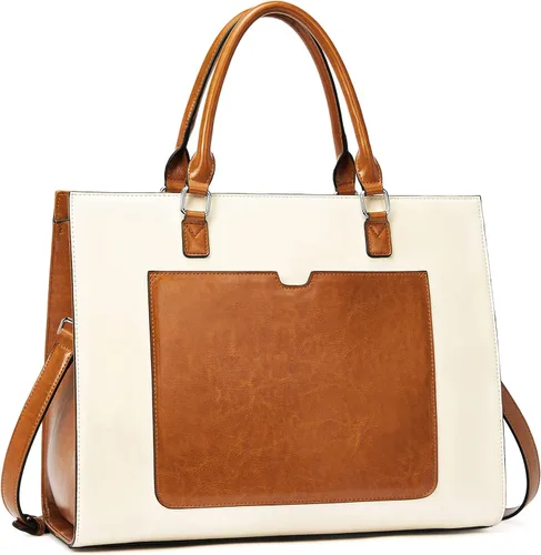 Miniatura 13 de Telena Bolsa de mano para laptop para mujer, bolsa de hombro de 15.6 pulgadas, maletín de cuero para mujer, bolsas de mano de gran capacidad 15.6