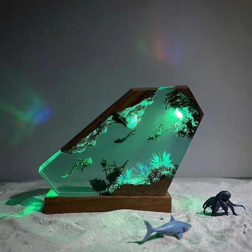 Miniatura 14 de Lámpara de Luz de Madera con Resina Epoxi Creativa del Océano, Lámpara de Océano Acuático Multicolor Hecha a Mano para Entusiastas del Buceo