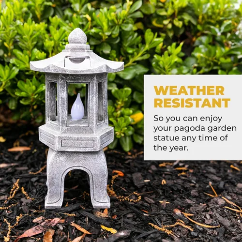 Miniatura 4 de VP Home Estatua asiática alimentada por energía solar, decoración de jardín de pagoda, linterna de jardín zen al aire libre, luz LED parpadeante