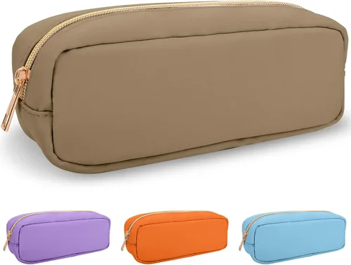Miniatura 37 de izuzta Bolsa de maquillaje pequeña de nylon para bolso, linda bolsa de cosméticos con cremallera, bolsa de maquillaje preppy, Azul, Mini 2-Azul