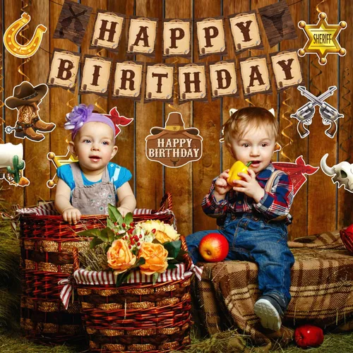 Miniatura 6 de Decoraciones de fiesta de vaquero, decoraciones de fiesta temática de vaquero incluyen pancartas de feliz cumpleaños de vaquero occidental