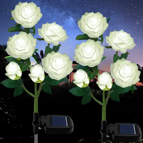 Miniatura 10 de Luces solares de estaca de jardín para exteriores, luz LED mejorada con 6 rosas, luces decorativas solares impermeables para patio, camino, patio