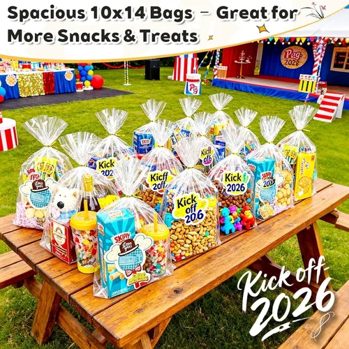 Miniatura 2 de PigPotParty Bolsas de celofán de 10 x 14 pulgadas, paquete de 50 bolsas de regalo de plástico transparente con fuelle inferior para exhibición