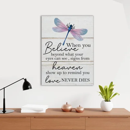 Miniatura 4 de Cita motivacional de libélula inspiradora When You Believe Beyond What Your Eyes Can See - Lienzo decorativo para pared, oficina, hogar, póster
