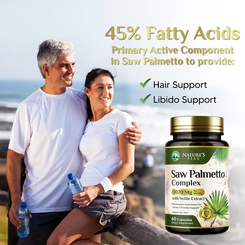 Miniatura 7 de Saw Palmetto - Suplementos de salud para próstata para hombres, 1000 mg, 3 veces más fuerza con semillas de calabaza, bloqueador de DHT, salud