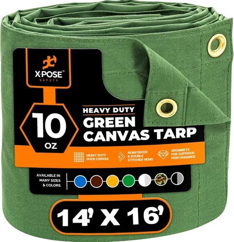 Miniatura 66 de Xpose Safety Lona de Lona - Lonas de Lona Verde de 10oz Resistentes al Agua con Ojales de Latón - Lona Multiusos para Exteriores para Campamento