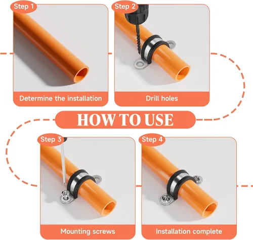 Miniatura 7 de 10 abrazaderas de correa de tubo en U de 0.394 pulgadas de 2 agujeros, acero inoxidable 304 con clip forrado de goma EPDM, juntas de doble capa
