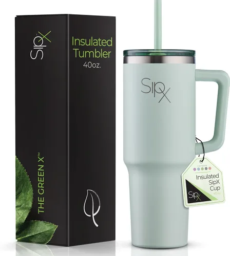 Miniatura 19 de SipX™ Vaso aislado de 30 onzas con asa y pajita, acero inoxidable aislado al vacío, a prueba de fugas, apto para portavasos - Perfecto para café