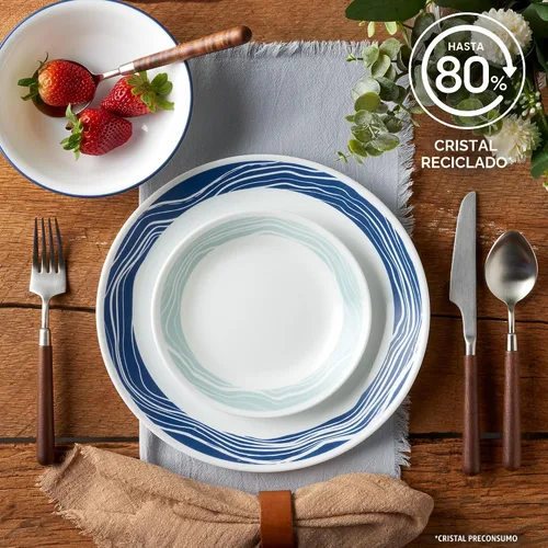 Miniatura 3 de Corelle Vitrelle Juego de vajilla de 18 piezas para 6 personas, juego de platos y cuencos de vidrio de triple capa y resistentes a roturas y Acadia