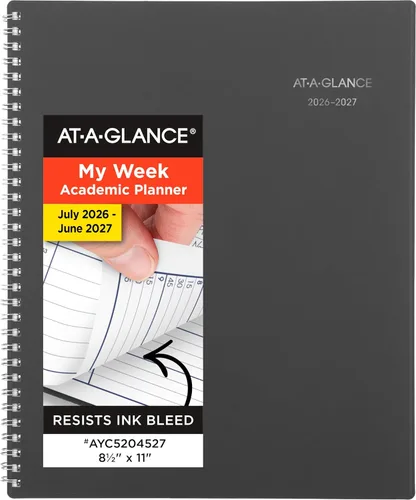 AT-A-GLANCE Agenda 2026-2027 semanal y mensual académica de 12 meses, julio-junio, libro de citas trimestrales por hora, 8-1/2 x 11 pulgadas,