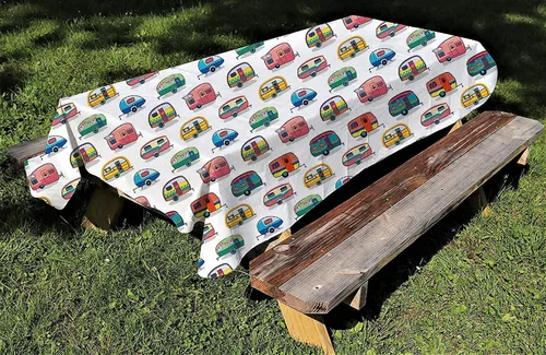 Miniatura 6 de DPLin Mantel de camping impermeable reutilizable para mesa de pícnic, mantel Happy Camper, manta de picnic al aire libre