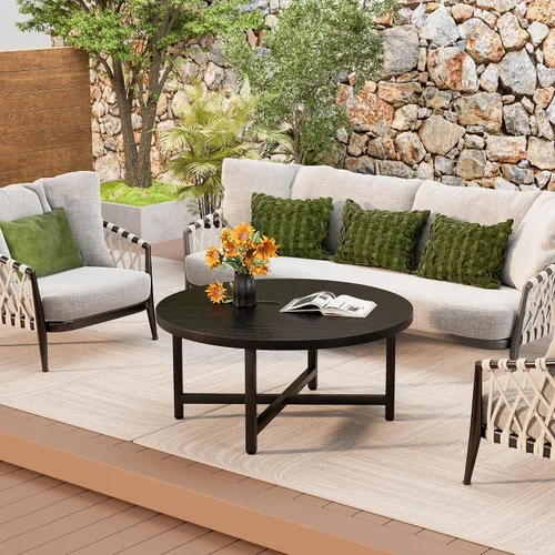 Miniatura 6 de Mesa de Centro, Mesas de Centro Grandes de 31.5", Mesas de Centro Redondas Negras para Sala de Estar, Mesa de Piso para Sentarse en el Suelo, Mesa