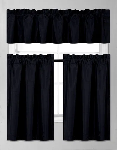 Elegant Home Collection - Juego de 3 cortinas opacas de seda sintética de color sólido para ventana de cocina, con niveles y cenefa, forro de color