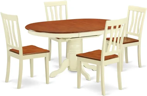 East West Furniture AVAT5-WHI-W - Juego de comedor de 5 piezas que incluye una mesa de comedor ovalada con hojas de mariposa y 4 sillas de cocina,