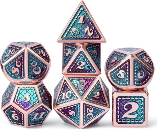 Miniatura 13 de DNDND - Juego de dados metálicos para DND con estuche de metal de regalo, 7 piezas de dados metálicos de Calabozos y Dragones para juego DND