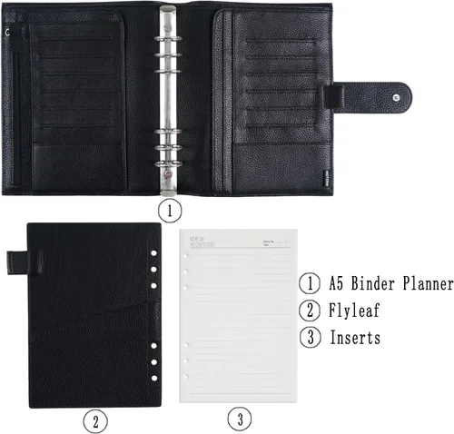 Miniatura 2 de Moterm A5 Luxe Rings Planner - Organizador de carpeta de cuero genuino (Pebble-Negro, argolla de 1.18 pulgadas (30 mm))