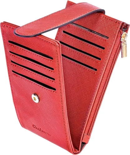 Miniatura 11 de Chelmon Cartera de mujer delgada con bloqueo RFID, billetera plegable con varios compartimientos para tarjetas con bolsillo con cremallera, Beige