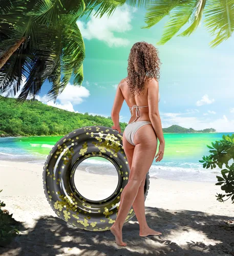 Miniatura 6 de POZA Flotador inflable para piscina, flotador de anillo de natación de confeti resistente a los rayos UV, flotadores inflables resistentes