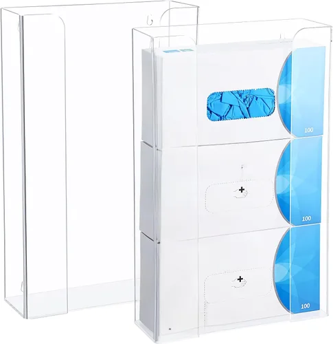 2 piezas de soporte de acrílico para guantera, dispensador de guantes para montaje en pared, dispensador de máscaras flotante de pared para guantes