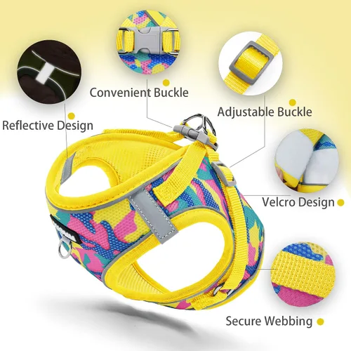 Miniatura 3 de Arnés para perro con juego de correa, arnés de paso ajustable, suave, acolchado y transpirable para perros de tamaño mediano, arnés de chaleco Rosa